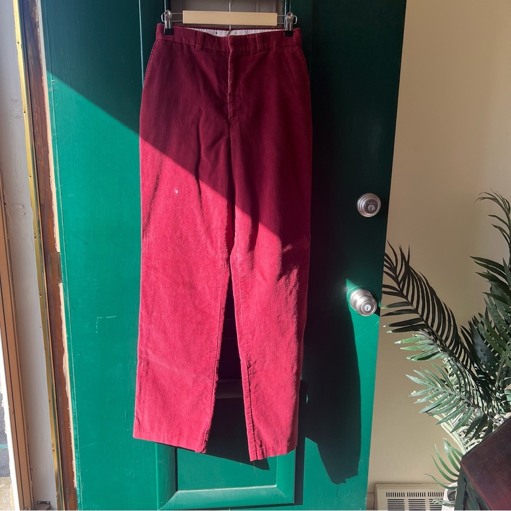 Men's Burgundy Corduroy Trousers - Tailored Straight Fit
